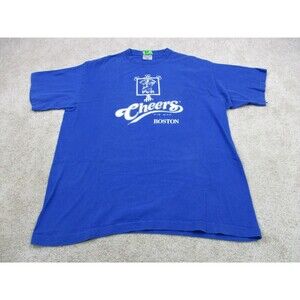 VINTAGE Cheers Shirt Mens Extra Large XL Blue Bull & Finch Pub Single Stitch 80s